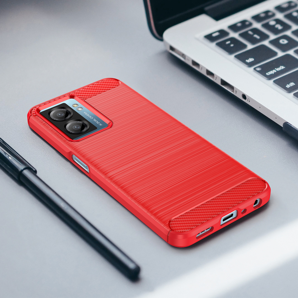 Мягкий чехол в стиле карбон красного цвета для OnePlus Nord N20 SE, серия Carbon от Caseport
