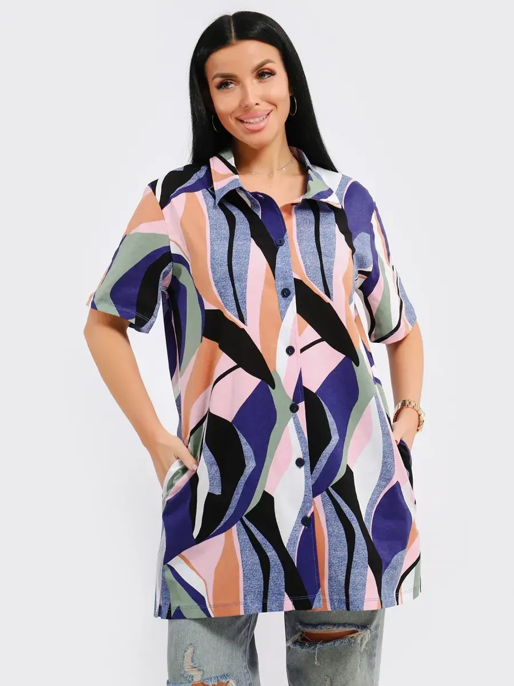 Туника-рубашка хлопок большие размеры