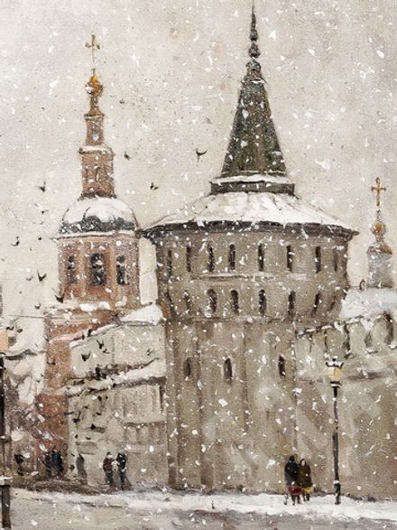 Мехова (Головницкая) Е. П. (р. 1984 г.) Снегопад в Москве. Холст, масло. Россия, 2021 г.
