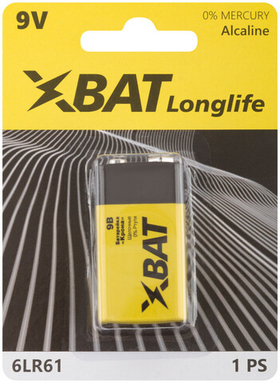 Батарейка щелочная, 9 В, тип "Крона", 1 шт. 6LR61 ХВАТ