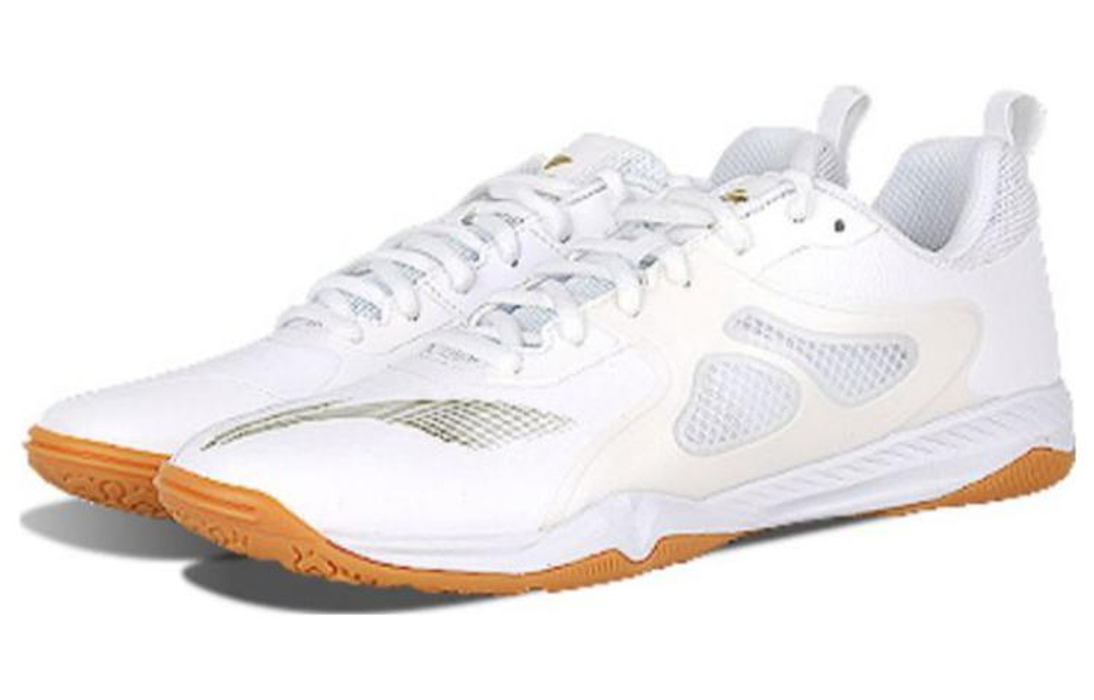 Li Ning Breathable Abrasion Resistant Slip Resistant Low top Table Tennis Shoes Unisex White Gold