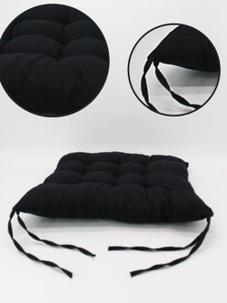 Подушка на стул квадратная с завязками 40х40 черная (Т40-066-xD21)