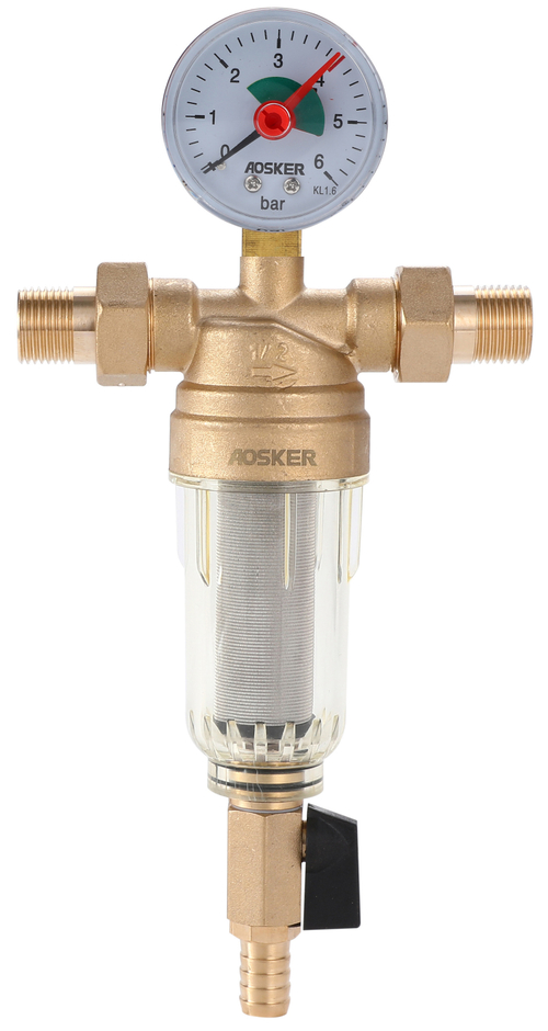 Фильтр промывной для холодной воды AOSKER (ф25) 1" НР с монометром