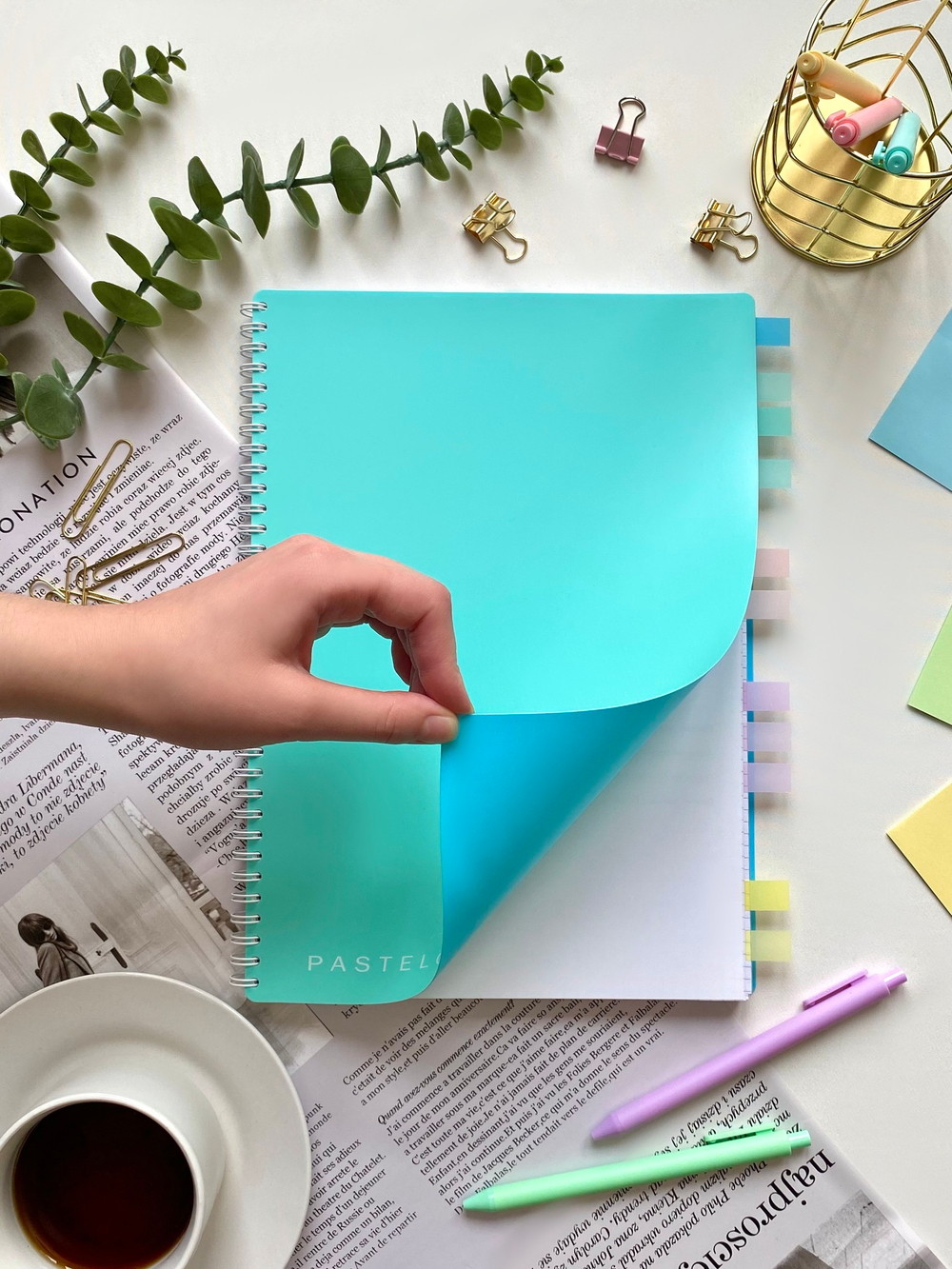 НОВИНКА! Тетрадь А4 96 л. Pastel Collection Mint/Blue, с обложкой из двухстроннего двухцветного пластика, на металлическом гребне