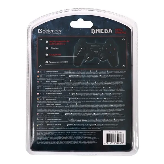 Геймпад Defender Omega USB, проводной, вибрация, для PC, USB, черный