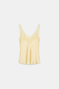 ZARA АТЛАСНЫЙ ТОП С КРУЖЕВОМ — ZW COLLECTION, ЖЕЛТЫЙ