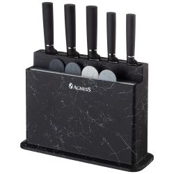 НАБОР AGNESS ИЗ 10ПР: 5 НОЖЕЙ, 4 ДОСКИ И ПОДСТАВКА, ЦВЕТ: ЧЕРНЫЙ МРАМОР