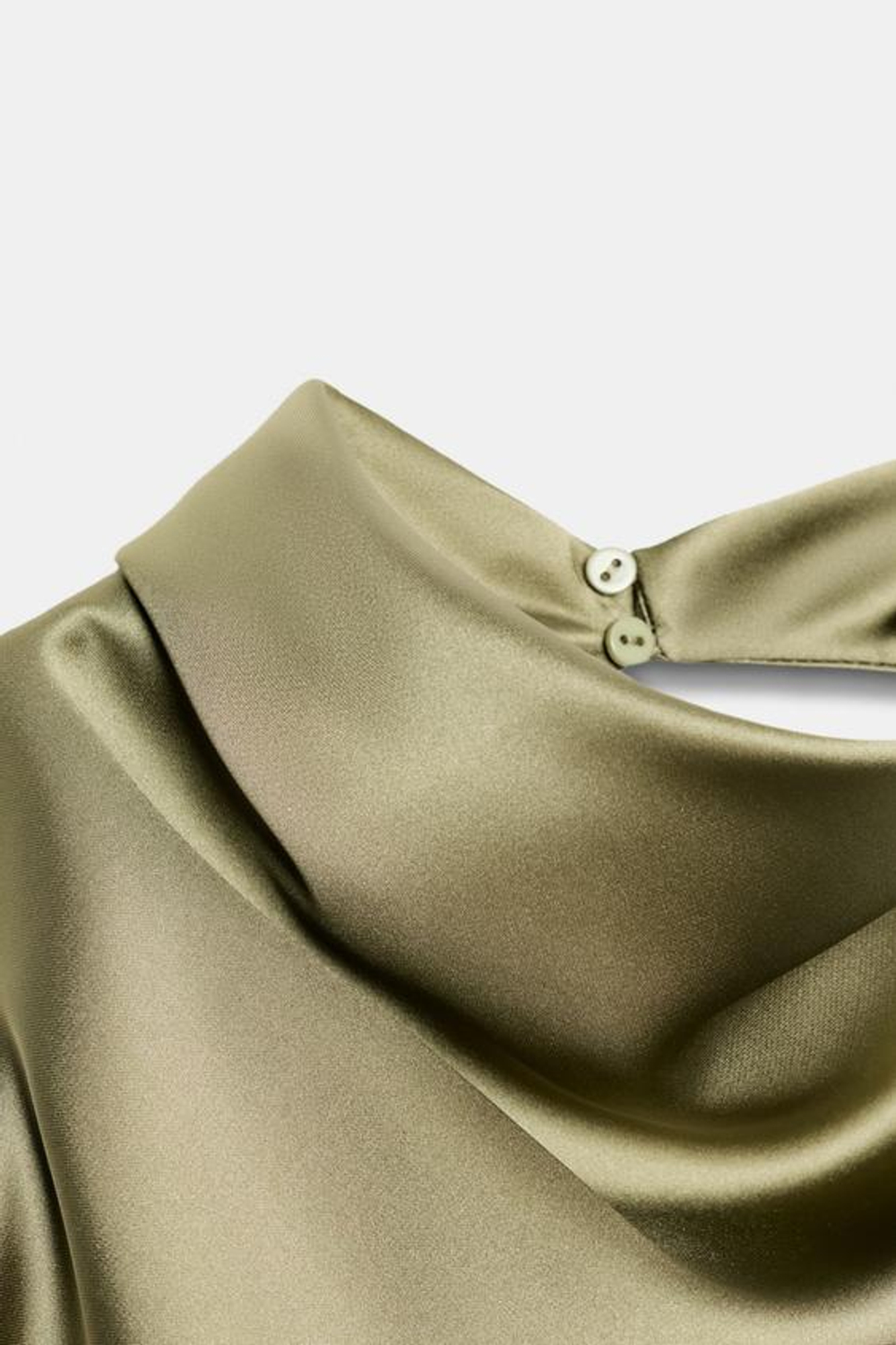 ZARA АТЛАСНЫЙ ТОП С ГОРЛОВИНОЙ ХАЛТЕР, СВЕТЛЫЙ ХАКИ