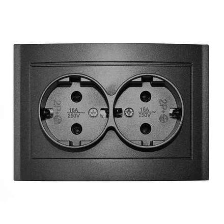 Розетка двухместная UNIVersal серия "Бриллиант" с/з,16А, 220В, Графит  (1/100)
