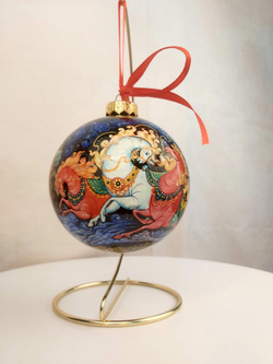 Шар новогодний с круговой росписью Палех"Зимняя тройка" в коробке