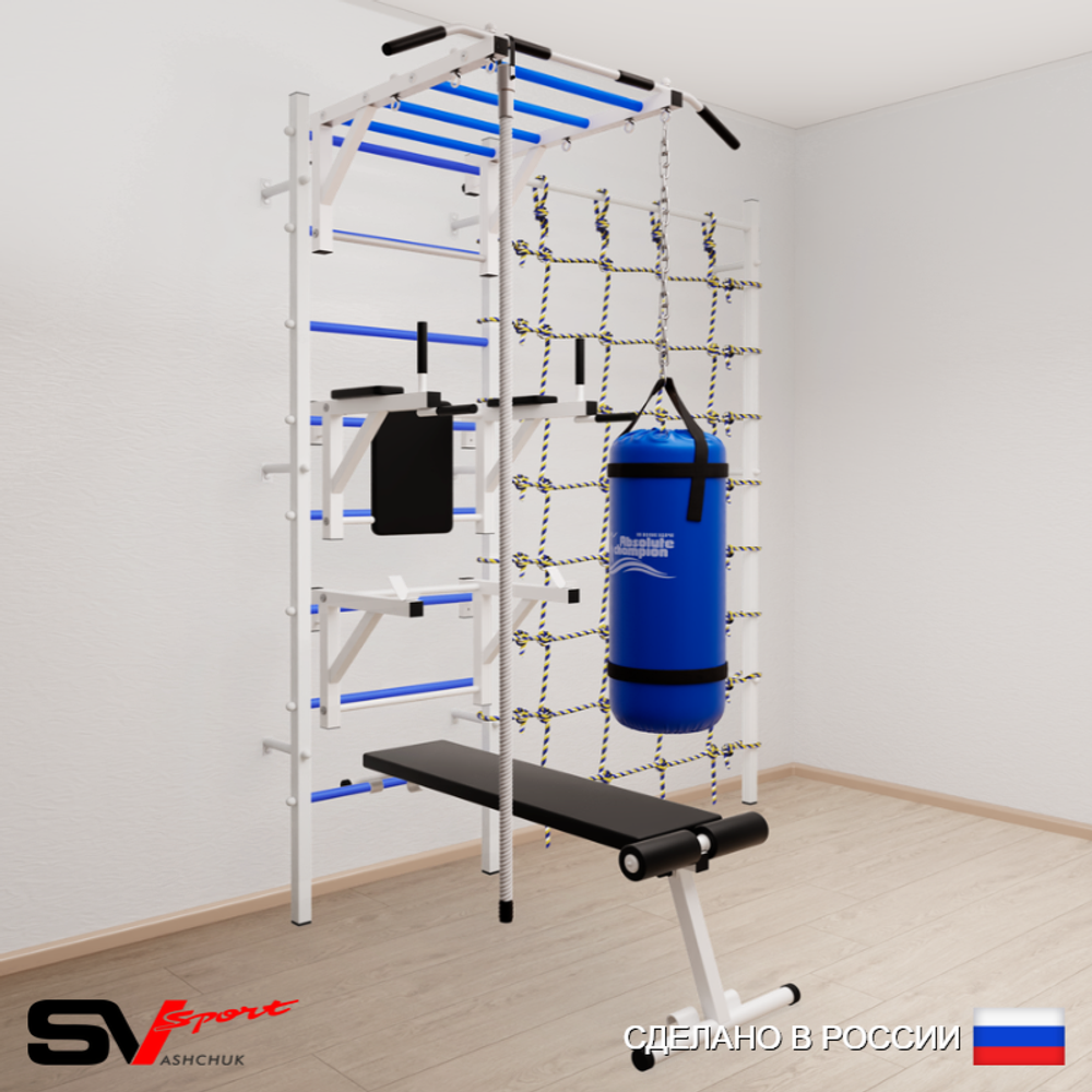 Шведская стенка Sv Sport усиленная 66010 (Турник рукоход/Брусья/Стойка/Скамья/Канат/Цепь/Мешок 15кг/Канатный лаз)