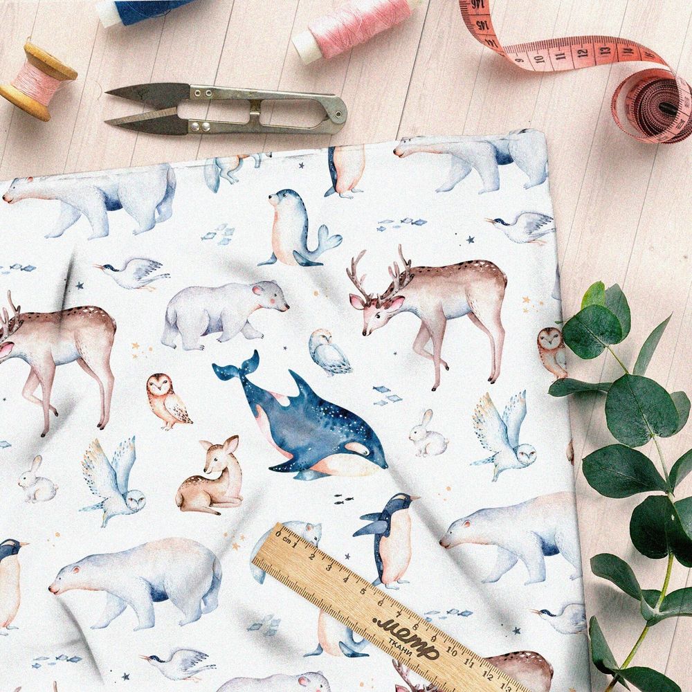 Ткань сатин животные Арктики