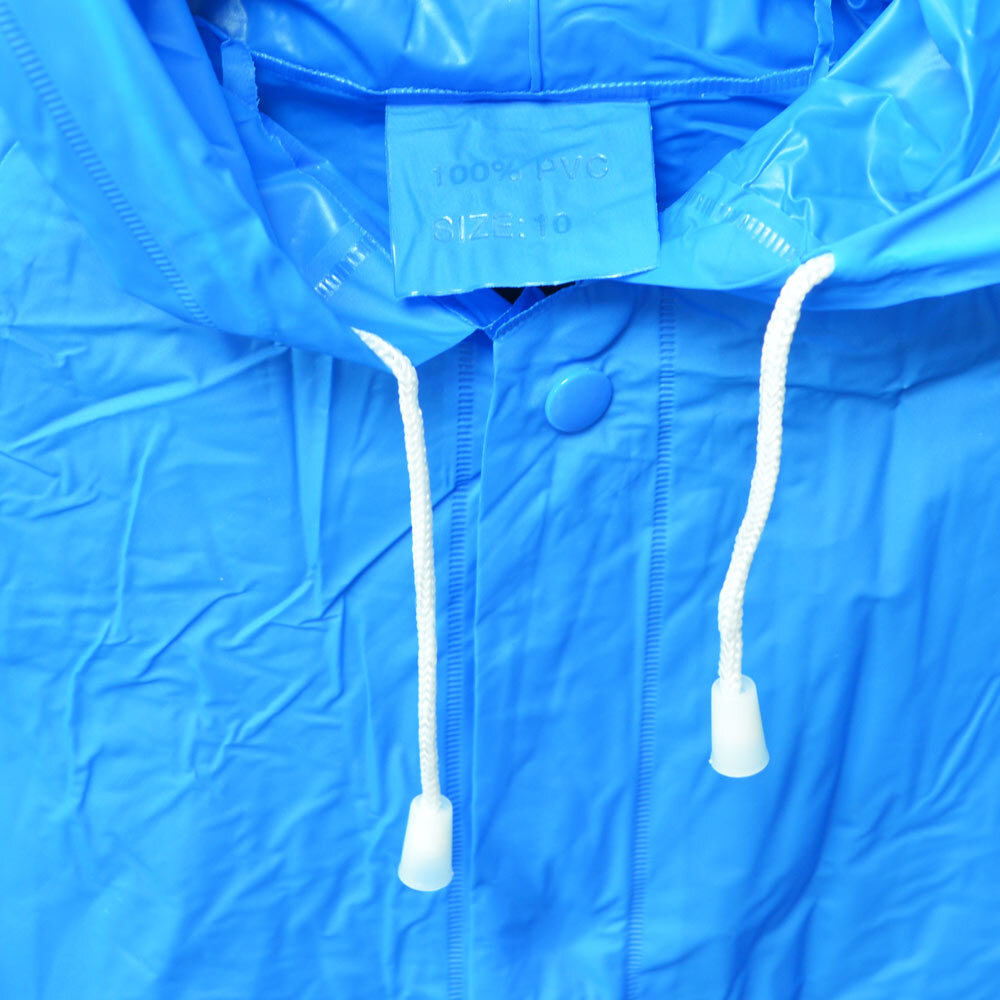 Дождевик детский (8-10 лет) синий ПВХ с капюшоном (на кнопках) Komfi