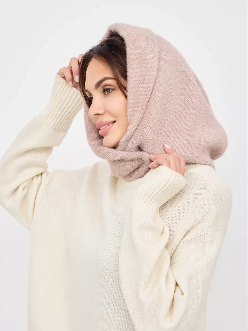 Капор зимний вязаный капюшон на флисе