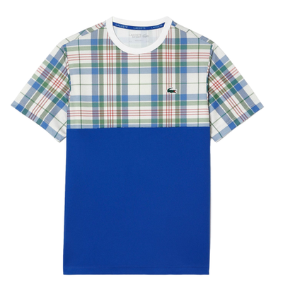 Мужская теннисная футболка Lacoste Tennis Regular Fit Check Print T-shirt - white/blue
