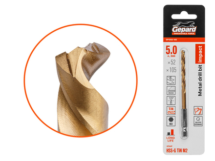 Сверло по металлу шестигр. 5.0х52х105 мм HSS-G TIN GEPARD