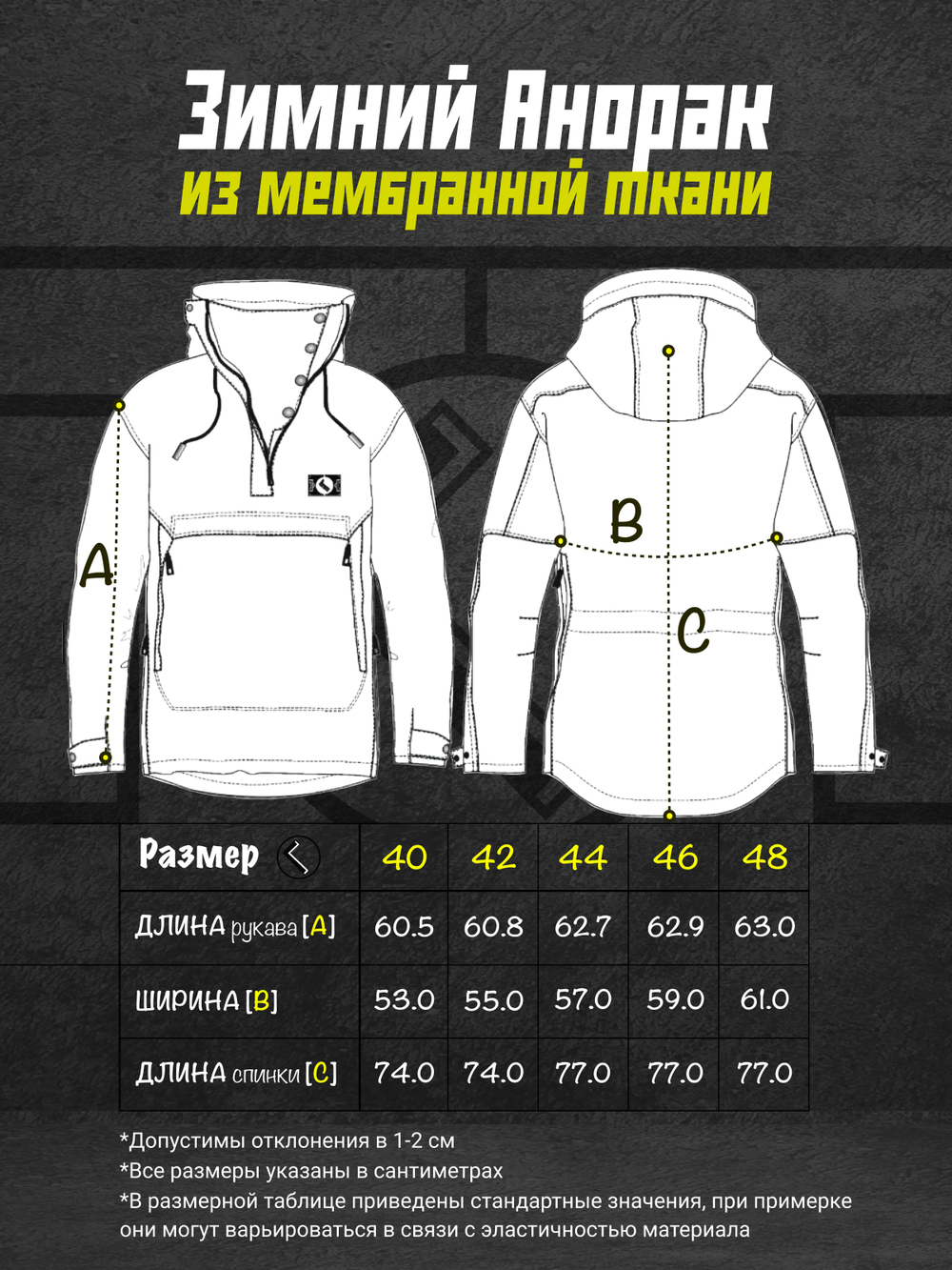 Анорак зимний женский ткань мембрана Город Горький таблица размеров измерений