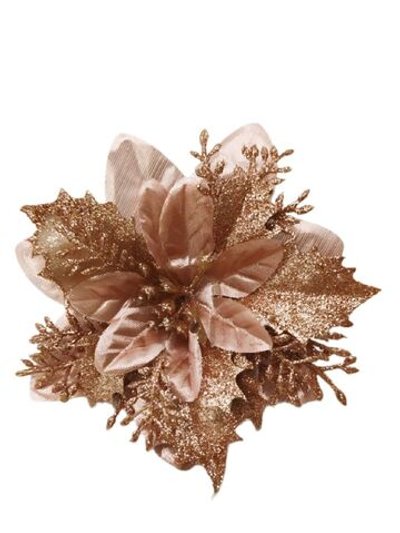 Набор новогодних цветов на ёлку 8шт медные (6972)