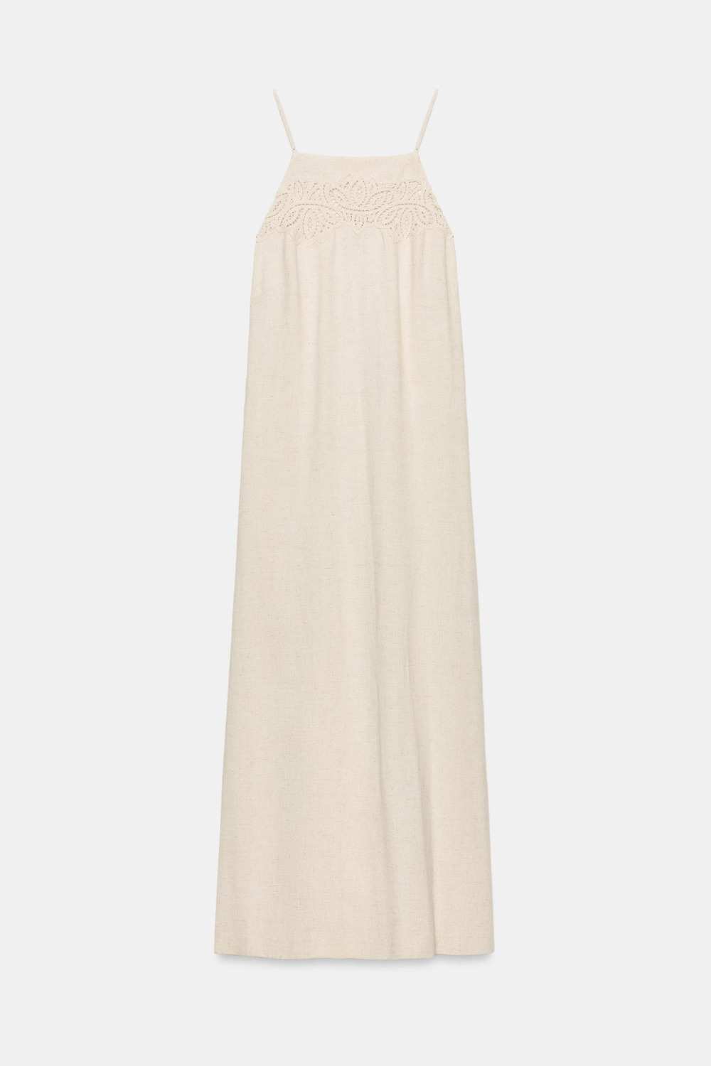 ZARA ПЛАТЬЕ МИДИ ИЗ СМЕСОВОГО ЛЬНА, ЭКРЮ