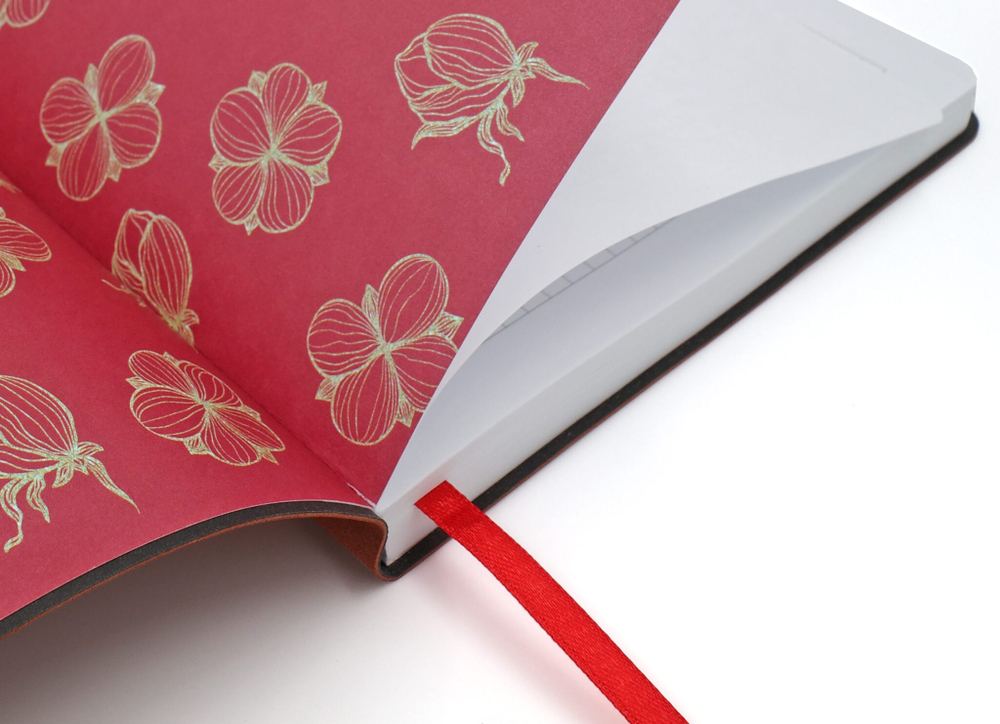 НОВИНКА! Блокнот "Cotton" в клетку А5 128 листов, гибкая обложка из бархатистой экокожи нубук  (цвет коричневый) с тиснением рисунка красной матовой фольгой