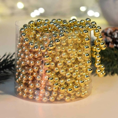 Цепь новогодняя 10м Шарик d0,6см, цвет золото