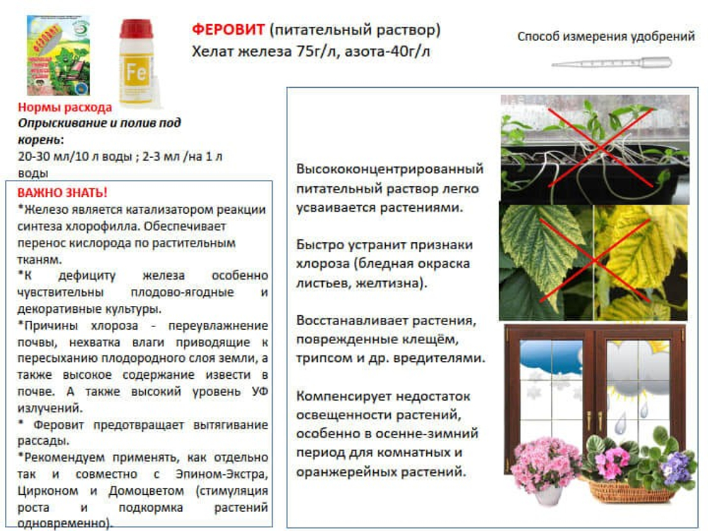 Удобрение Феровит питательный раствор хелата железа для подкормки растений 100 мл