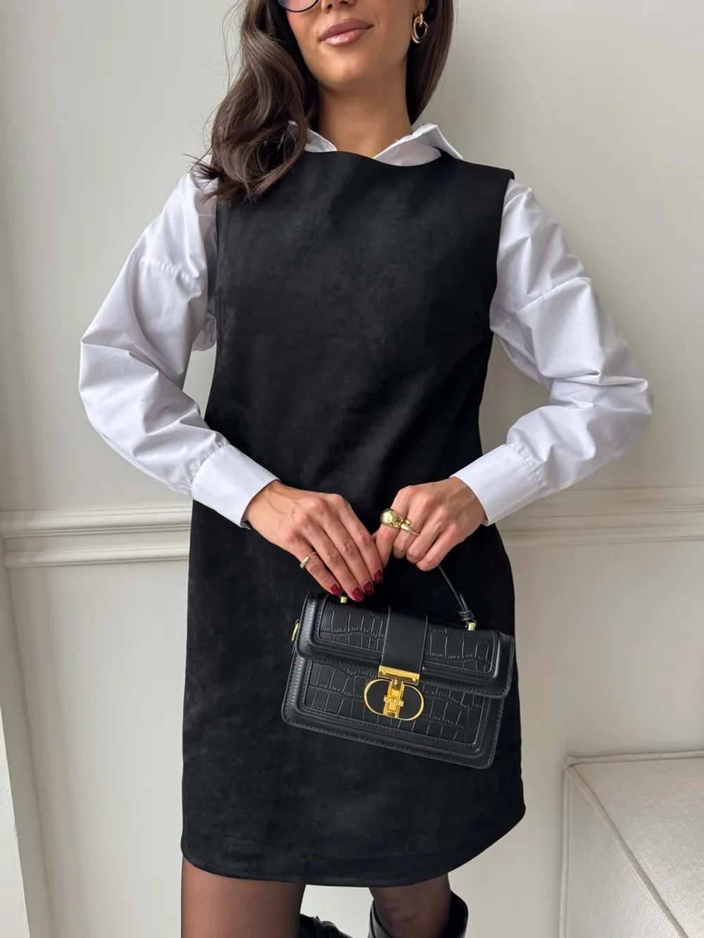 Платье сарафан праздничное офисное замшевое А силуэт