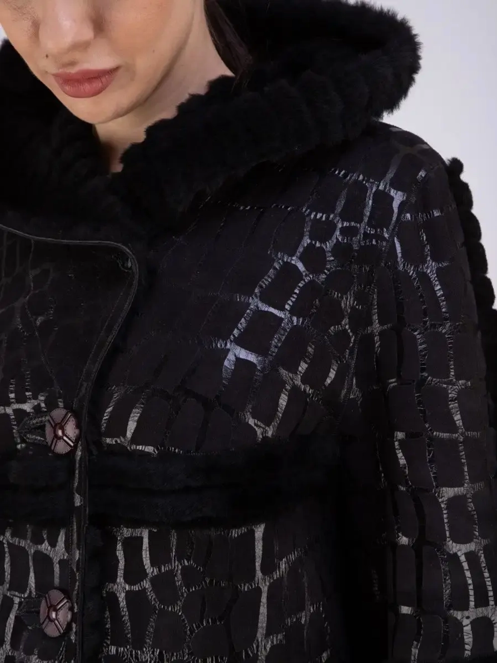 Дубленка женская натуральная с капюшоном оверсайз Турция