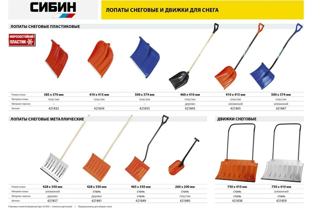 Снеговая лопата СИБИН ЛП-380, ширина 380 мм, пластиковая, с алюминиевой планкой, без черенка (421832)
