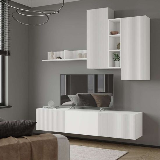 Тумба-ТВ СИРИНИЯ белый с тиснением / белый снег