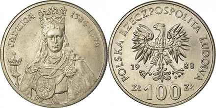 Польша 100 злотых, 1988 Королева Ядвига XF