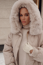 Пуховик комбинированный с элементами дубленки