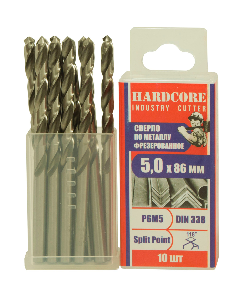 Сверло по металлу фрез. Р6М5 5.0х86мм 10 шт/уп "Hardcore" Industry cutter