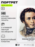 Портрет для школы в кабинет литературы и русского языка "Пушкин Александр Сергеевич", стенд школьный для класса, для оформления классного уголка, 40х30 см, Silver Plane x Айдентика Технолоджи