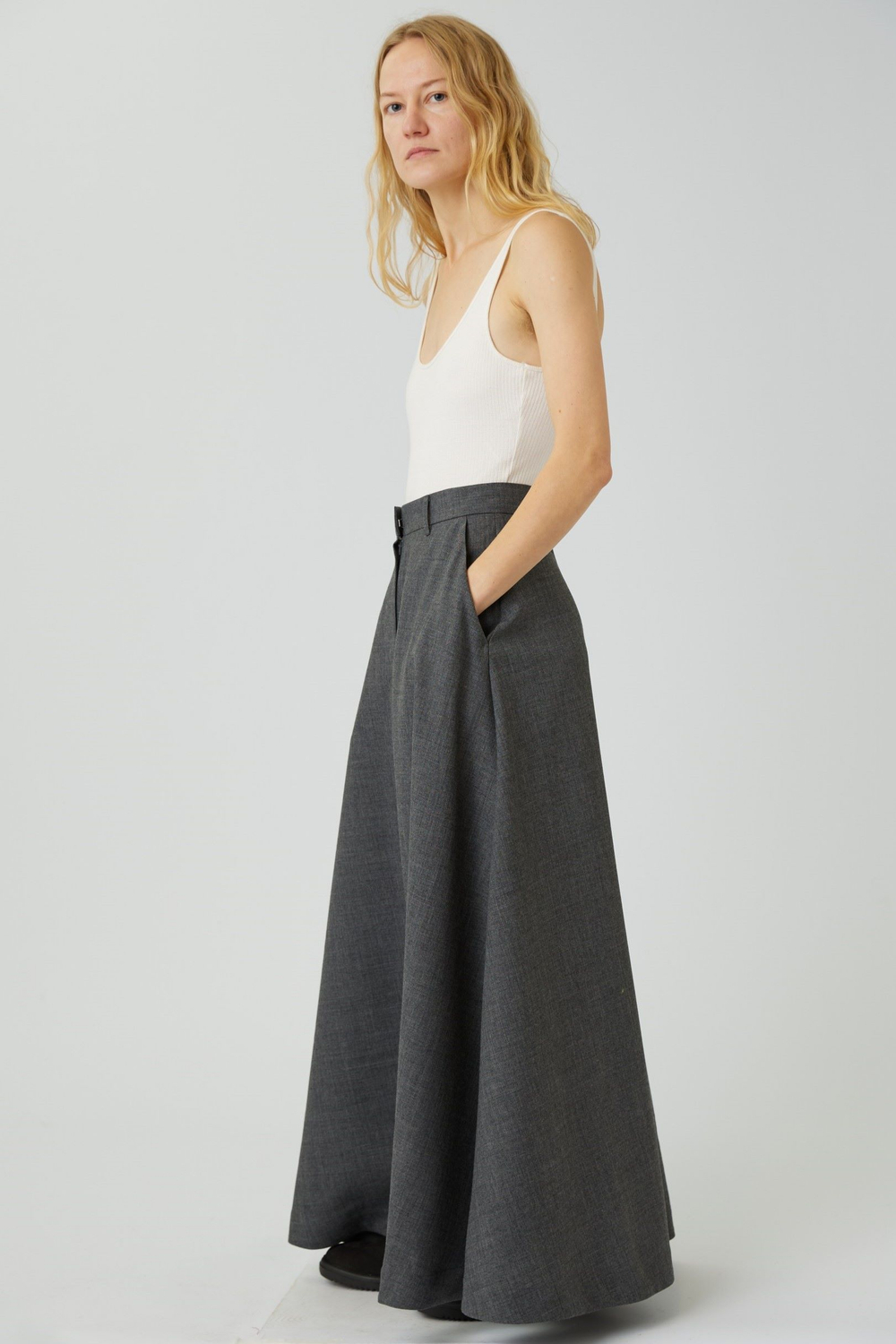 Юбка макси из серой шерсти