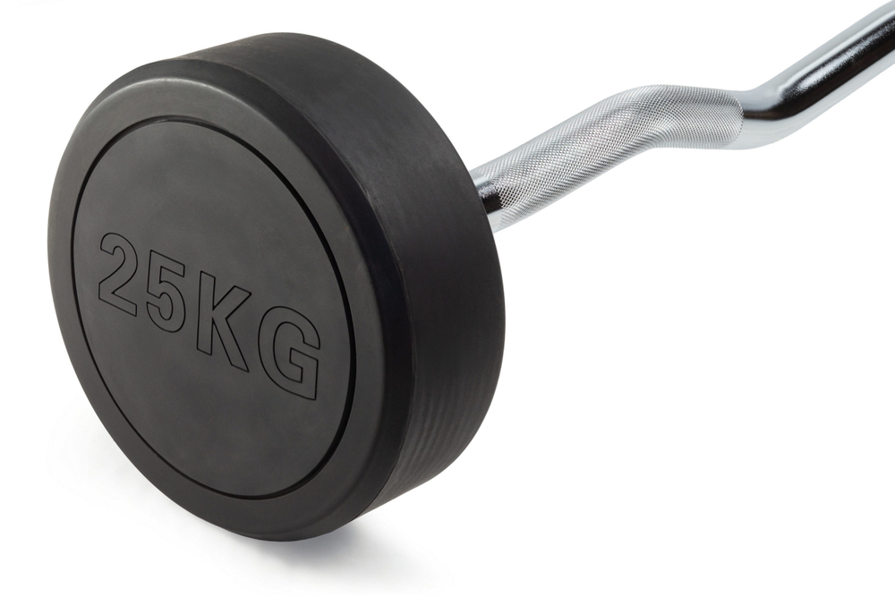 Штанга неразборная обрезиненная 25 кг. Изогнутый гриф. VictoryFit VF-DX5250