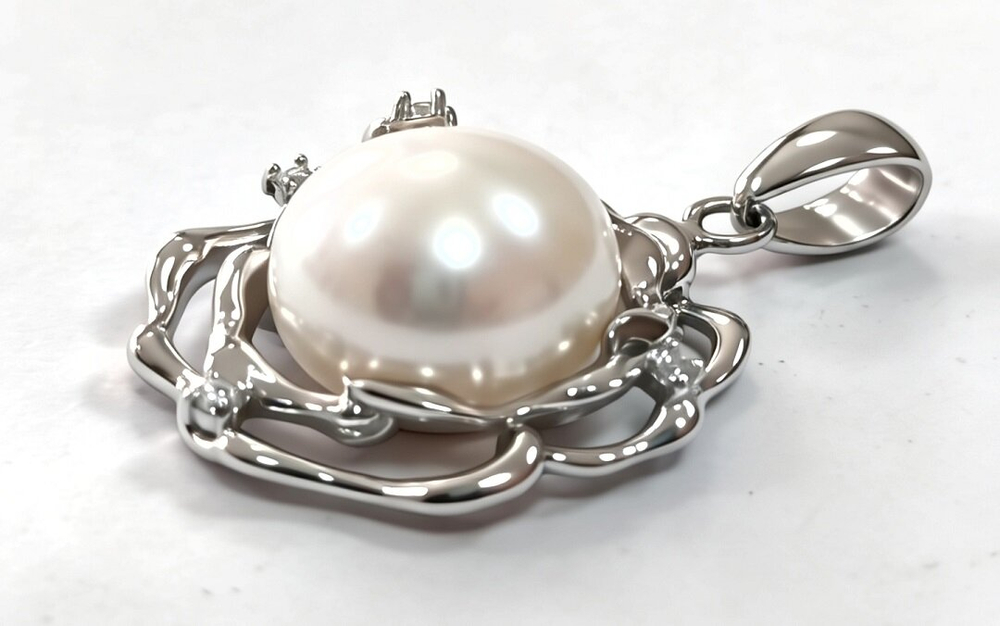 Ювелирная подвеска из серебра 925 пробы,вставка жемчуг,фианиты