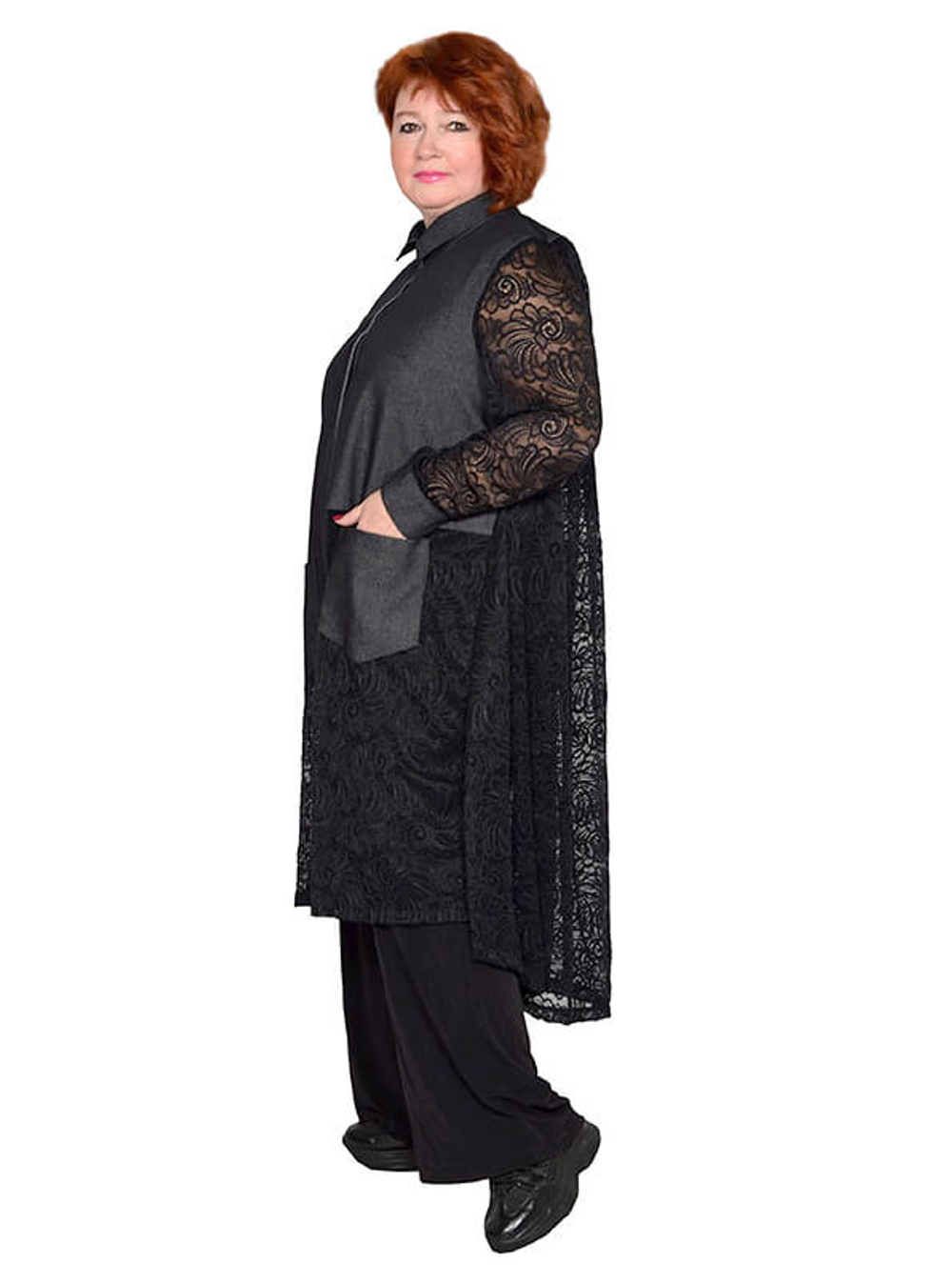 Платье-рубашка с кружевом Эстрада