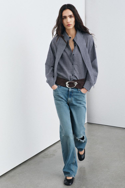 ZARA РУБАШКА В КЛЕТКУ С ПЛАТКОМ — ZW COLLECTION, МОРСКОЙ СИНИЙ