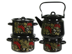 Набор кастрюль "Рябина" черная с красной тонировкой 24413