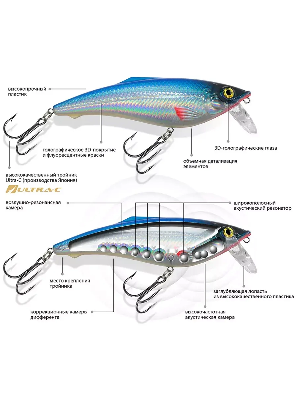 Воблер Шэд ГУ-ГА 103mm, цвет 018 (карась), 2 штуки
