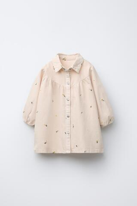 ZARA ПЛАТЬЕ ИЗ ТВИЛА С ЦВЕТОЧНОЙ ВЫШИВКОЙ, ЭКРЮ