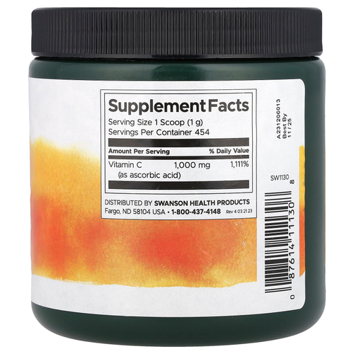 Swanson, 100% Pure C-1000, витамин C в порошке, 454 г (16 унций)