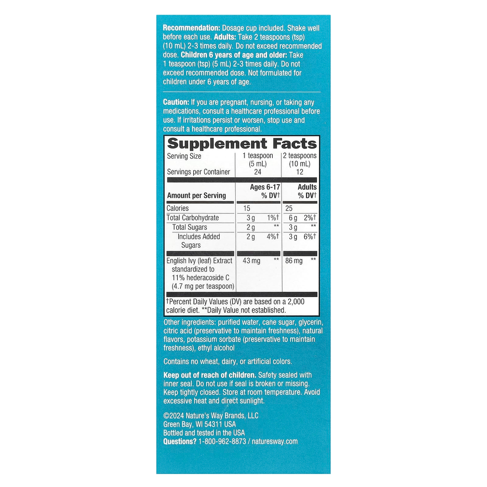 Nature's Way, Bronchial Soothe®, сироп с экстрактом листьев плюща, для детей от 6 лет, 120 мл (4 жидк. Унции)