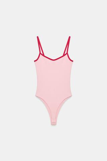ZARA БОДИ С КОНТРАСТНЫМИ ВСТАВКАМИ, РОЗОВЫЙ