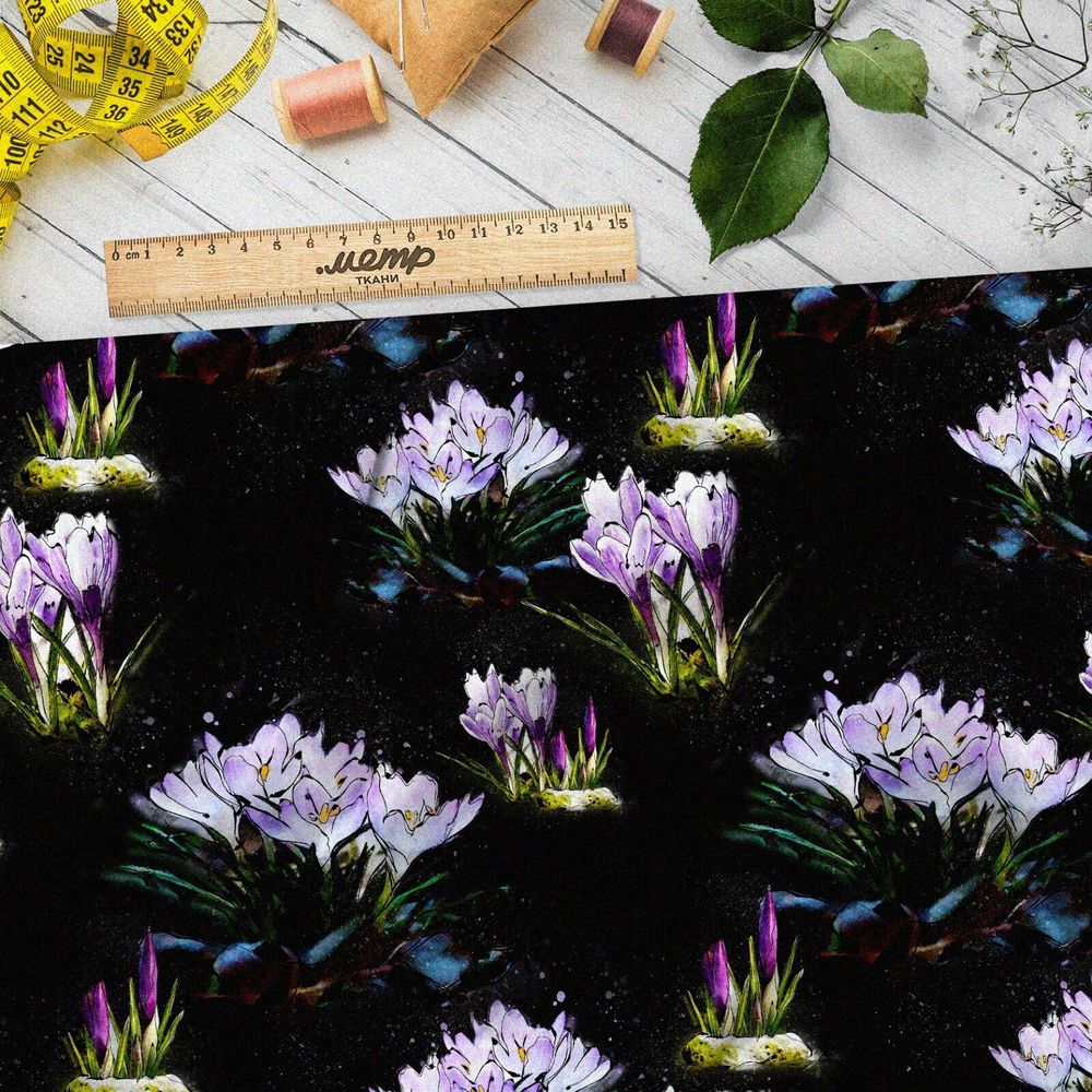 Ткань габардин крокусы светло-фиолетовые