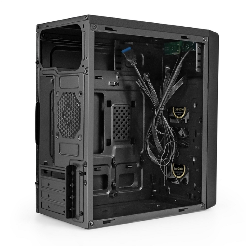 Корпус для компьютера Exegate EX296979RUS Корпус Minitower ExeGate mEVO-7803 (mATX, без БП, 2*USB+1*USB3.0, HD аудио, черный, 2 вент. 12см с RGB подсветкой)