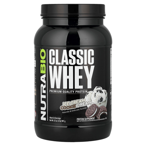 NutraBio, Classic Whey Protein, мороженое с печеньем, 907 г (2 фунта)