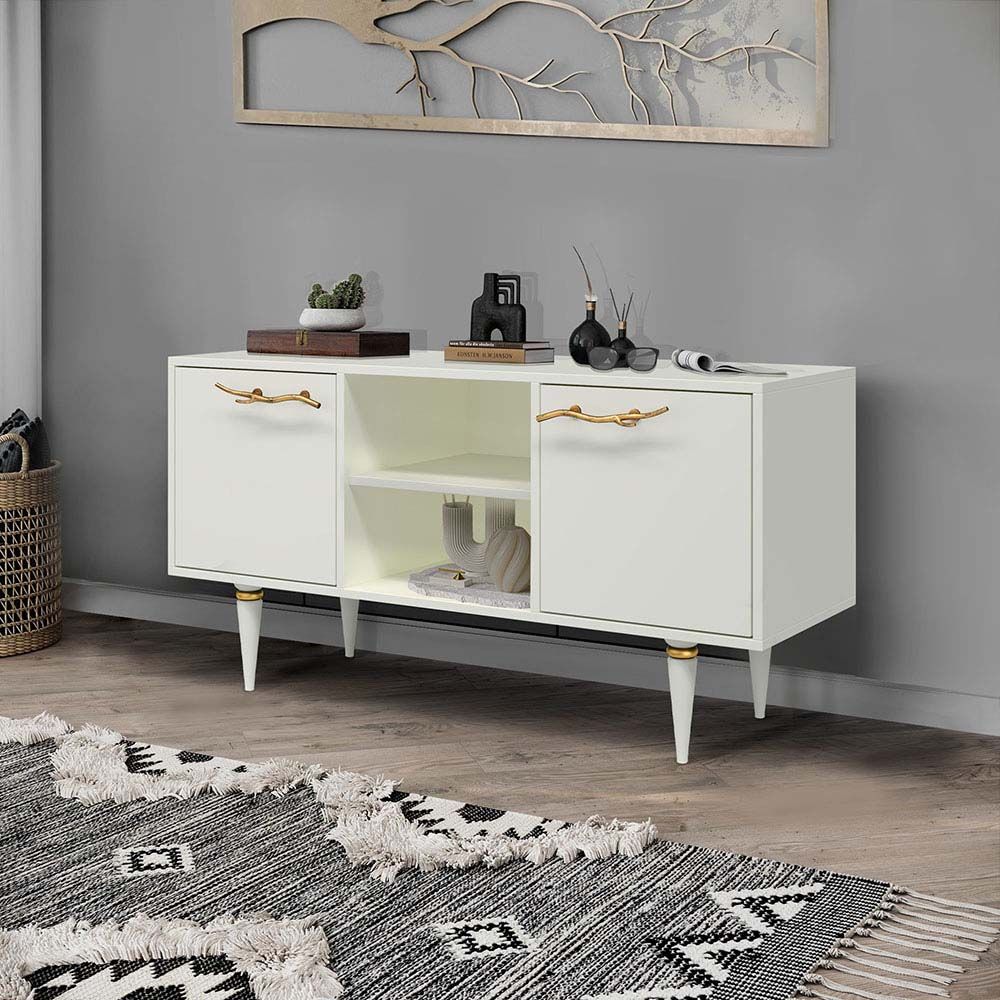 Тумба под ТВ Арт Колор matte 117см Классик Сильвер Белый опал матовый