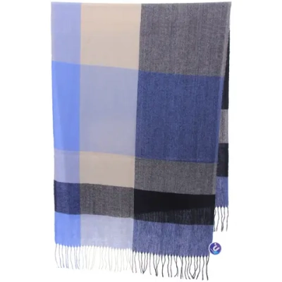 Палантин - шарф «ZIMA», принт в клетку, цвет синий/серый, 180*70см (230гр)